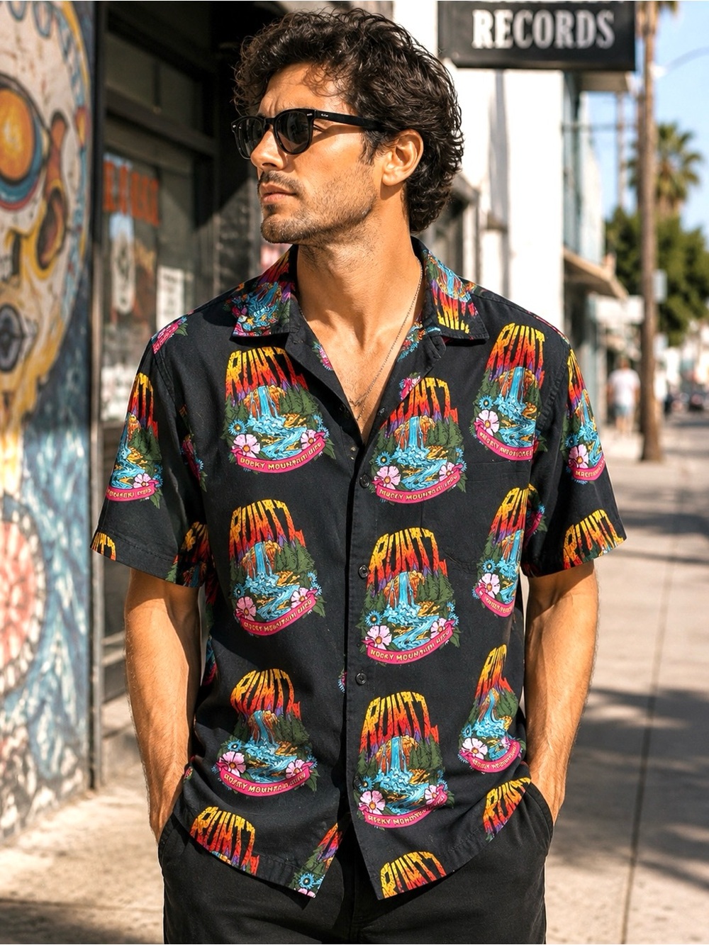Runtz Worldwide Rocky Mountain High Graphic Camp Shirt Men’s M Streetwear